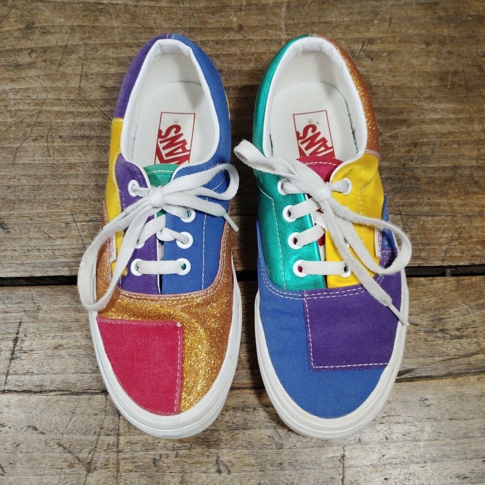 Vans Old Skool Sneakers W7.5 M6 Multi Color Block Suede Canvas Low Top Lace Up